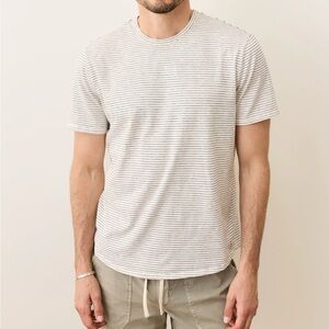 Marine Layer Men's Light Gray Striped Tee Saddle Hem Crew Tee